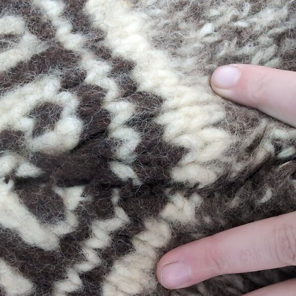 Cowichan-Style Wool Zip Sweater Brown Cream Moose Pattern – Unisex 20" - Picture 4 of 8